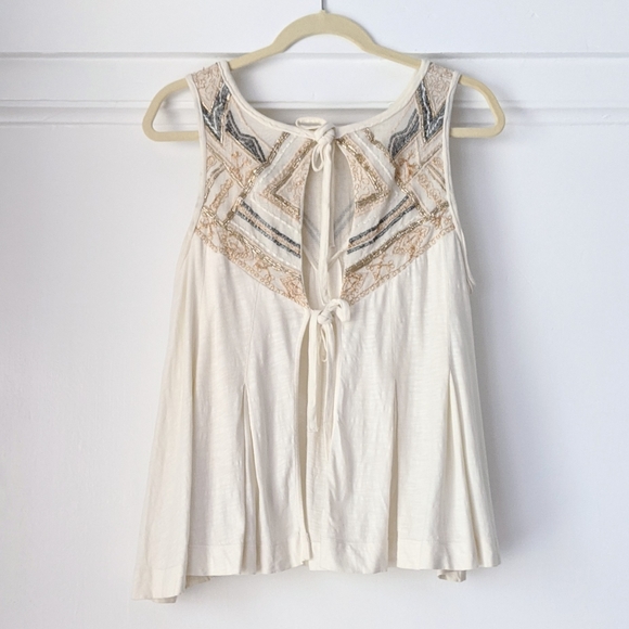 Free People Embroidered Beaded Flowy Tank Top - Picture 2 of 5